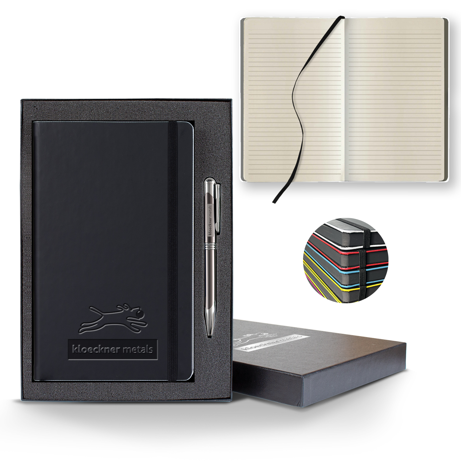 Picture of Castelli Black Laser Medio Lined Ivory Page Journal Gift Set