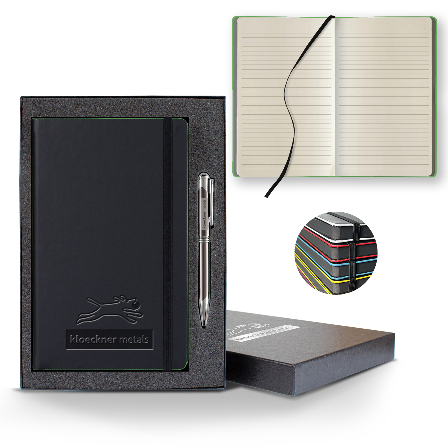 Picture of Castelli Black Laser Medio Lined Ivory Page Journal Gift Set