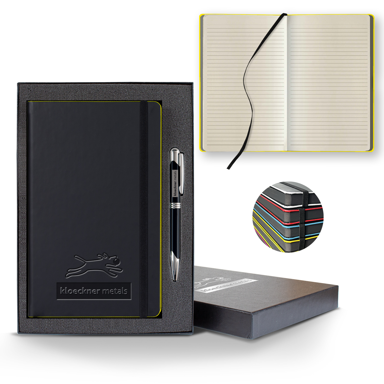 Picture of Castelli Black Laser Medio Lined Ivory Page Journal Gift Set