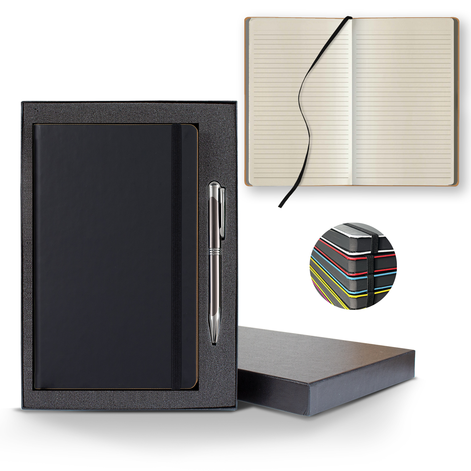 Picture of Castelli Black Laser Medio Lined Ivory Page Journal Gift Set