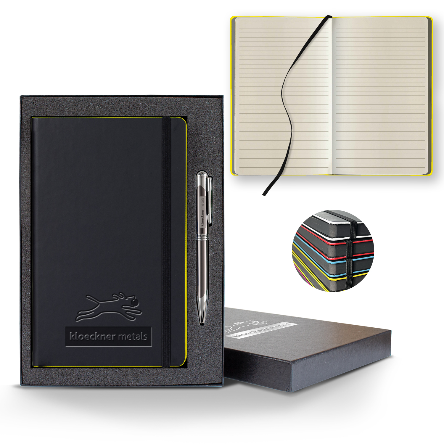 Picture of Castelli Black Laser Medio Lined Ivory Page Journal Gift Set