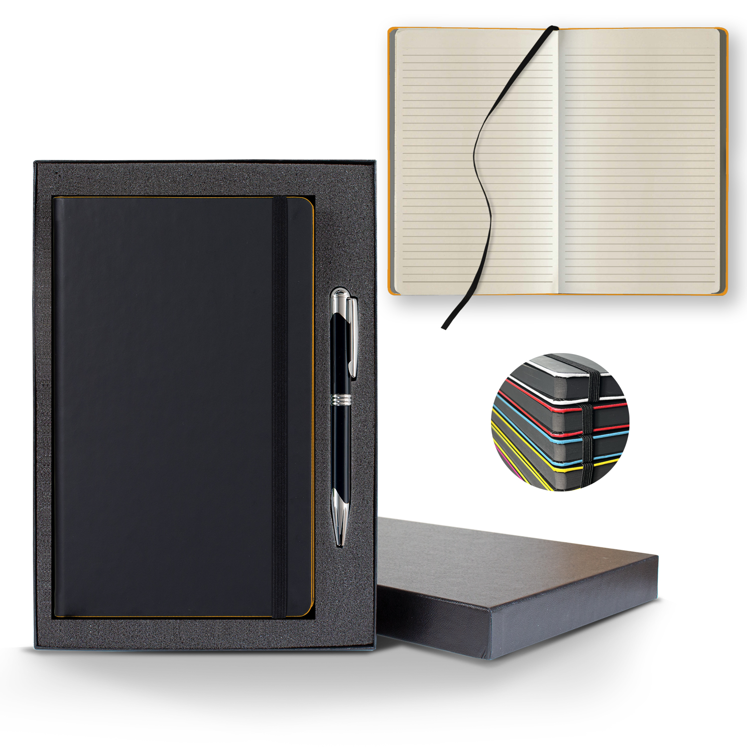 Picture of Castelli Black Laser Medio Lined Ivory Page Journal Gift Set