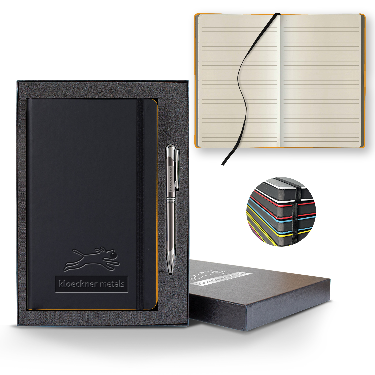 Picture of Castelli Black Laser Medio Lined Ivory Page Journal Gift Set