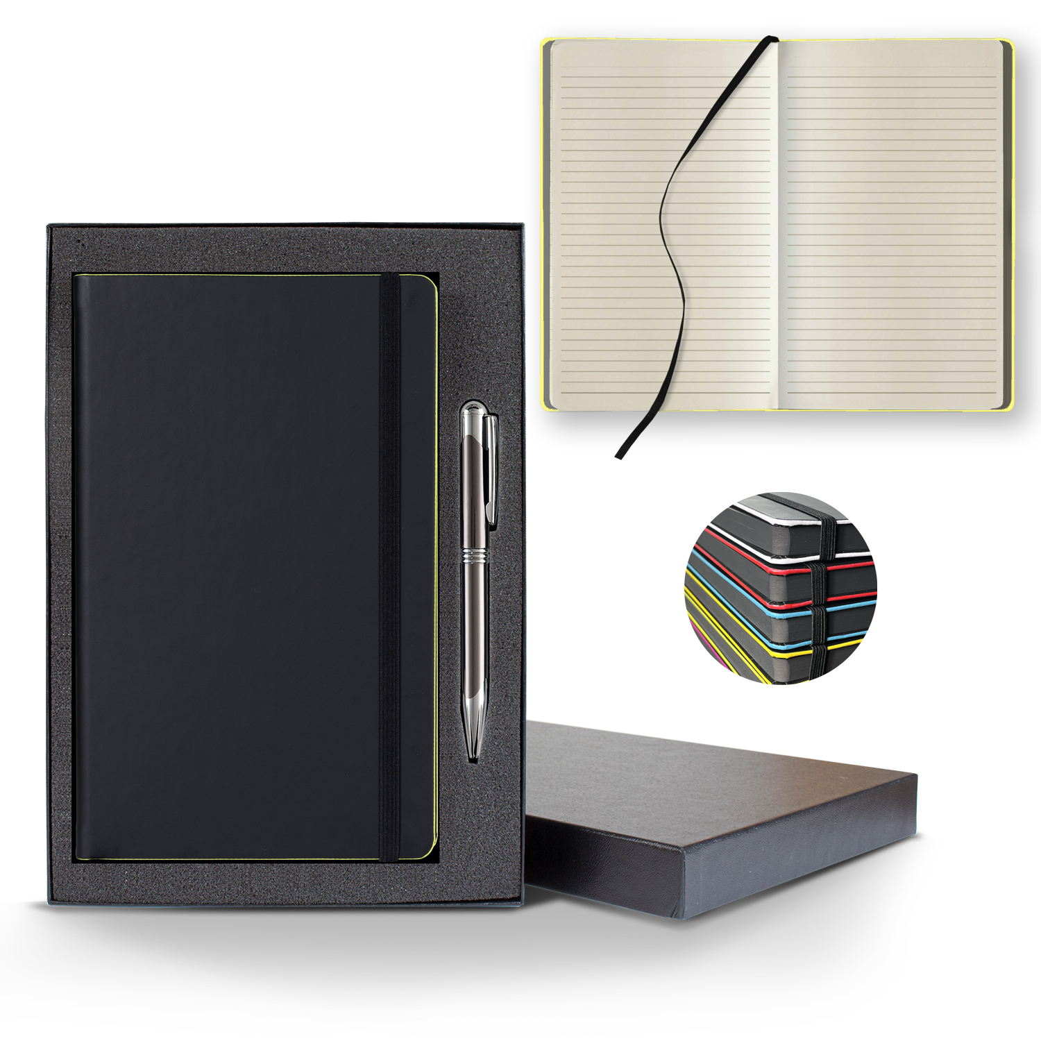 Picture of Castelli Black Laser Medio Lined Ivory Page Journal Gift Set