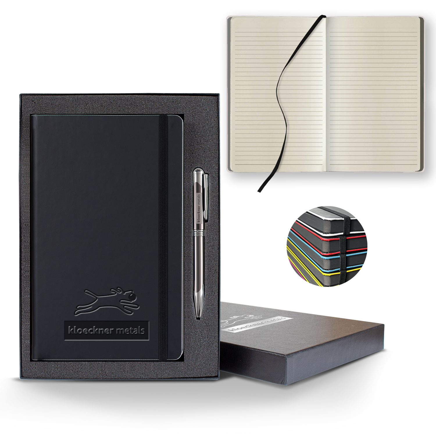 Picture of Castelli Black Laser Medio Lined Ivory Page Journal Gift Set