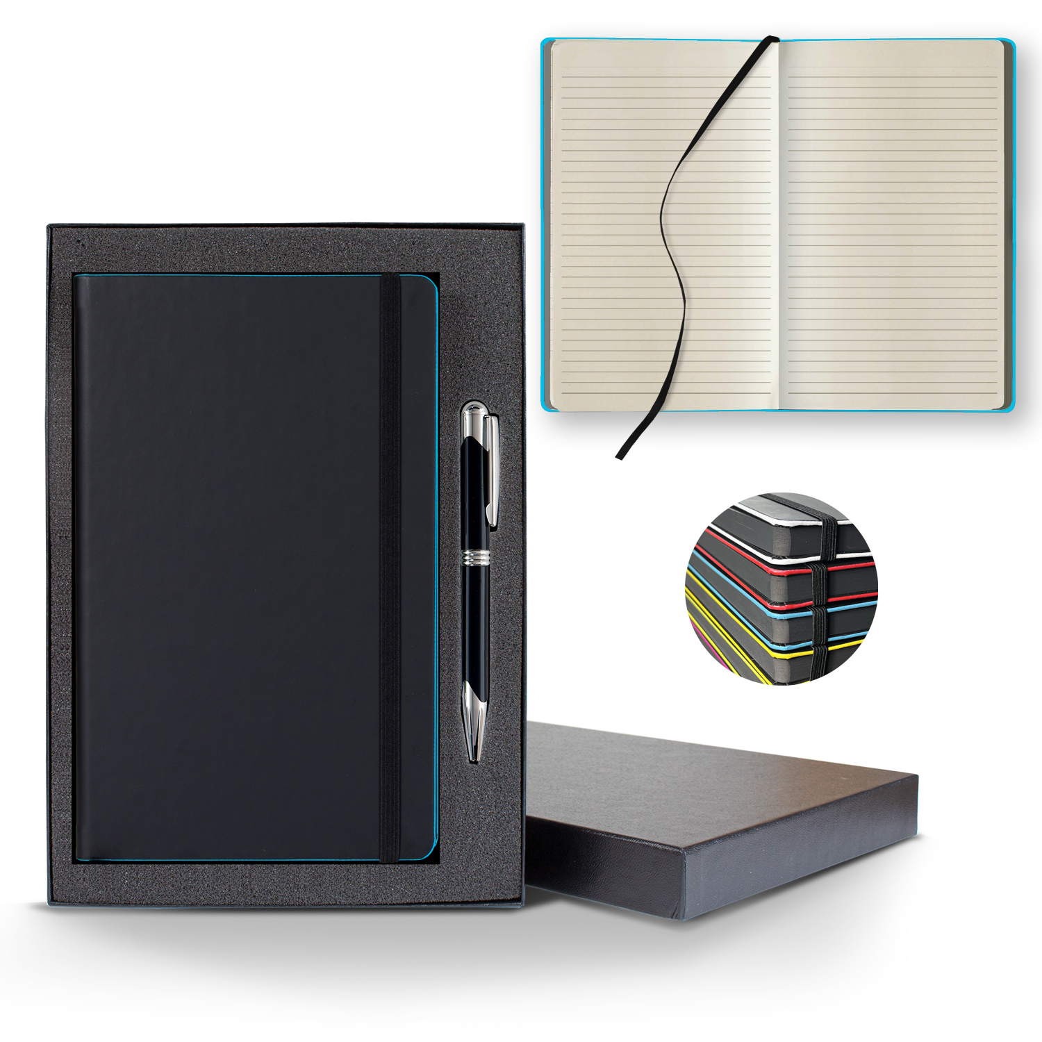 Picture of Castelli Black Laser Medio Lined Ivory Page Journal Gift Set