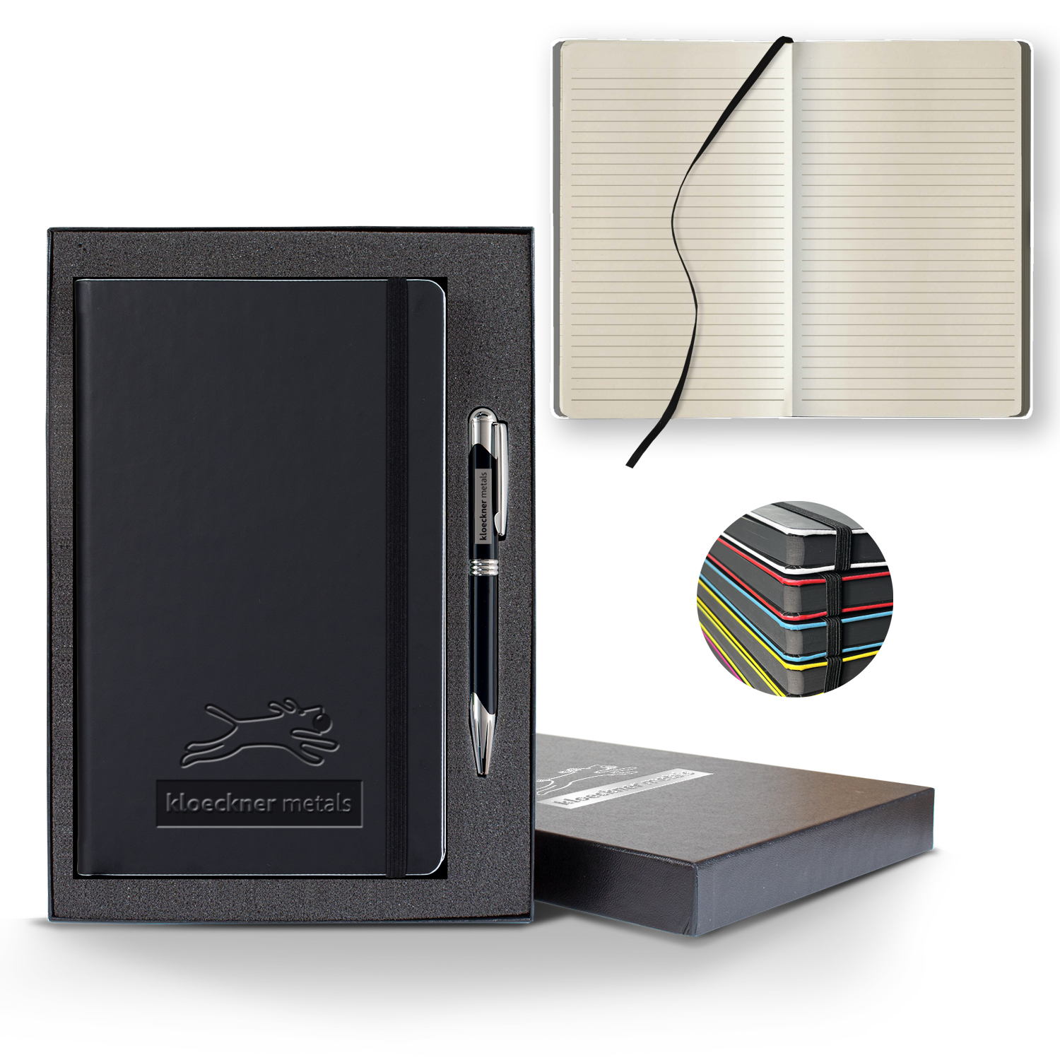 Picture of Castelli Black Laser Medio Lined Ivory Page Journal Gift Set