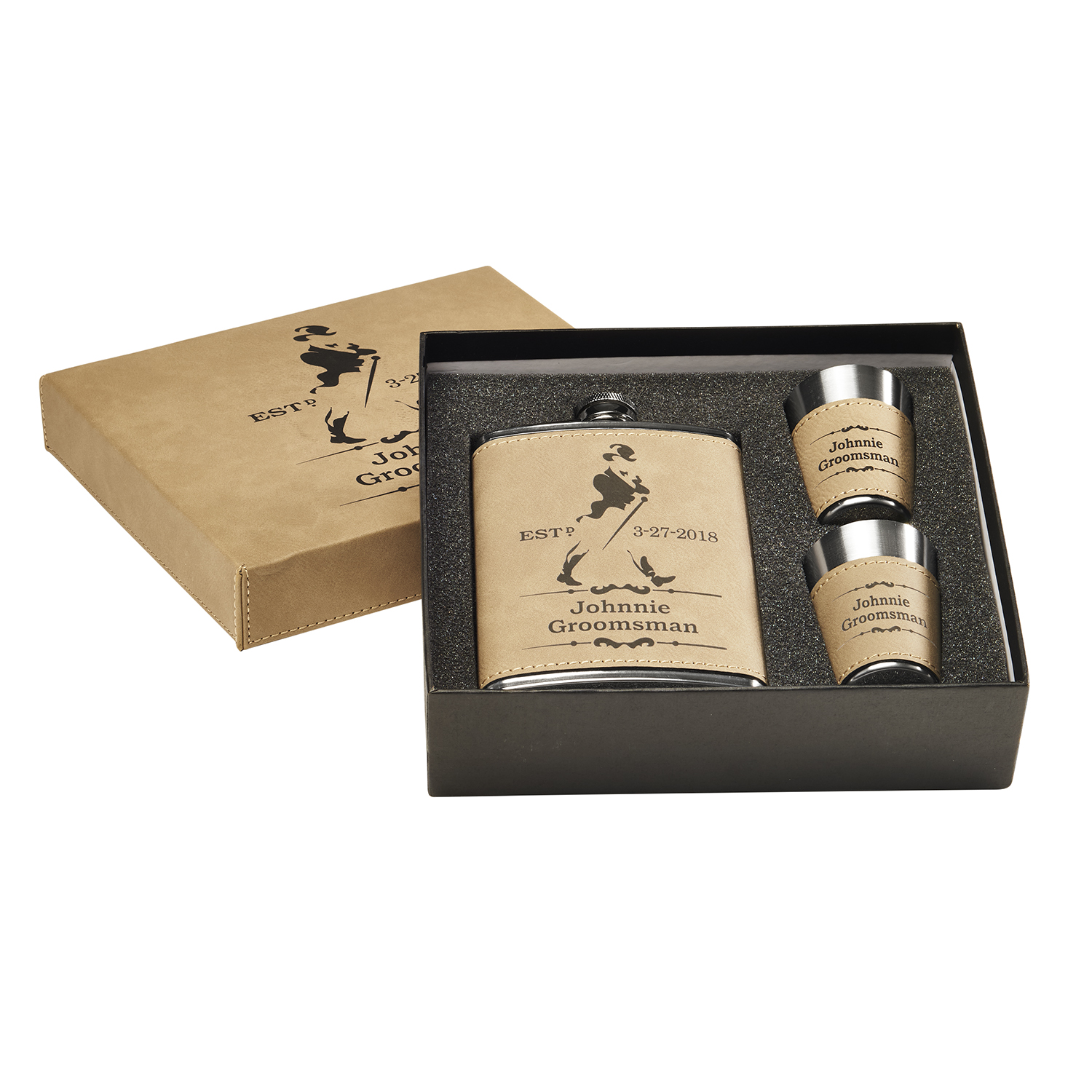 Picture of Leatherette Flask Set