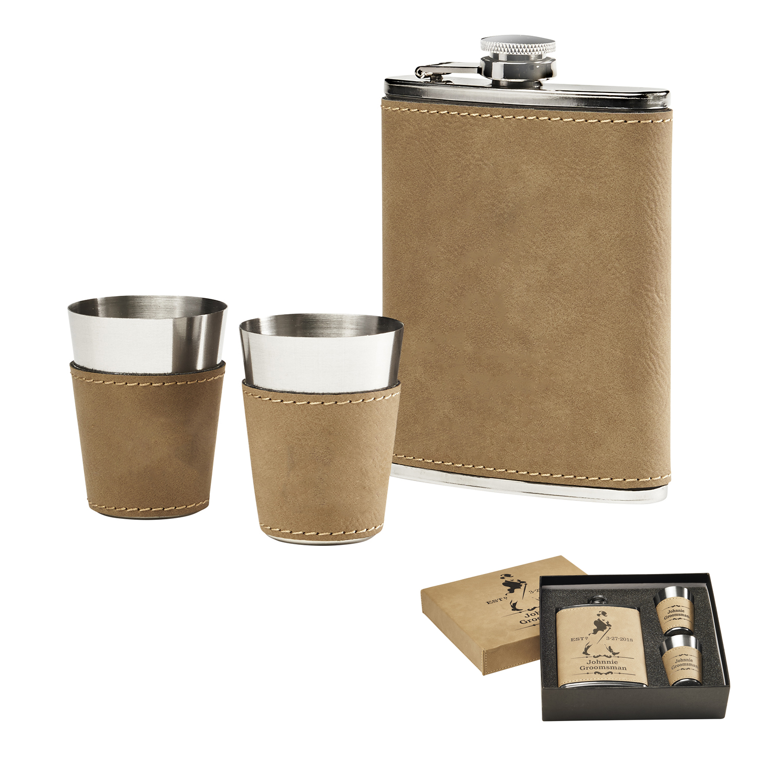 Picture of Leatherette Flask Set