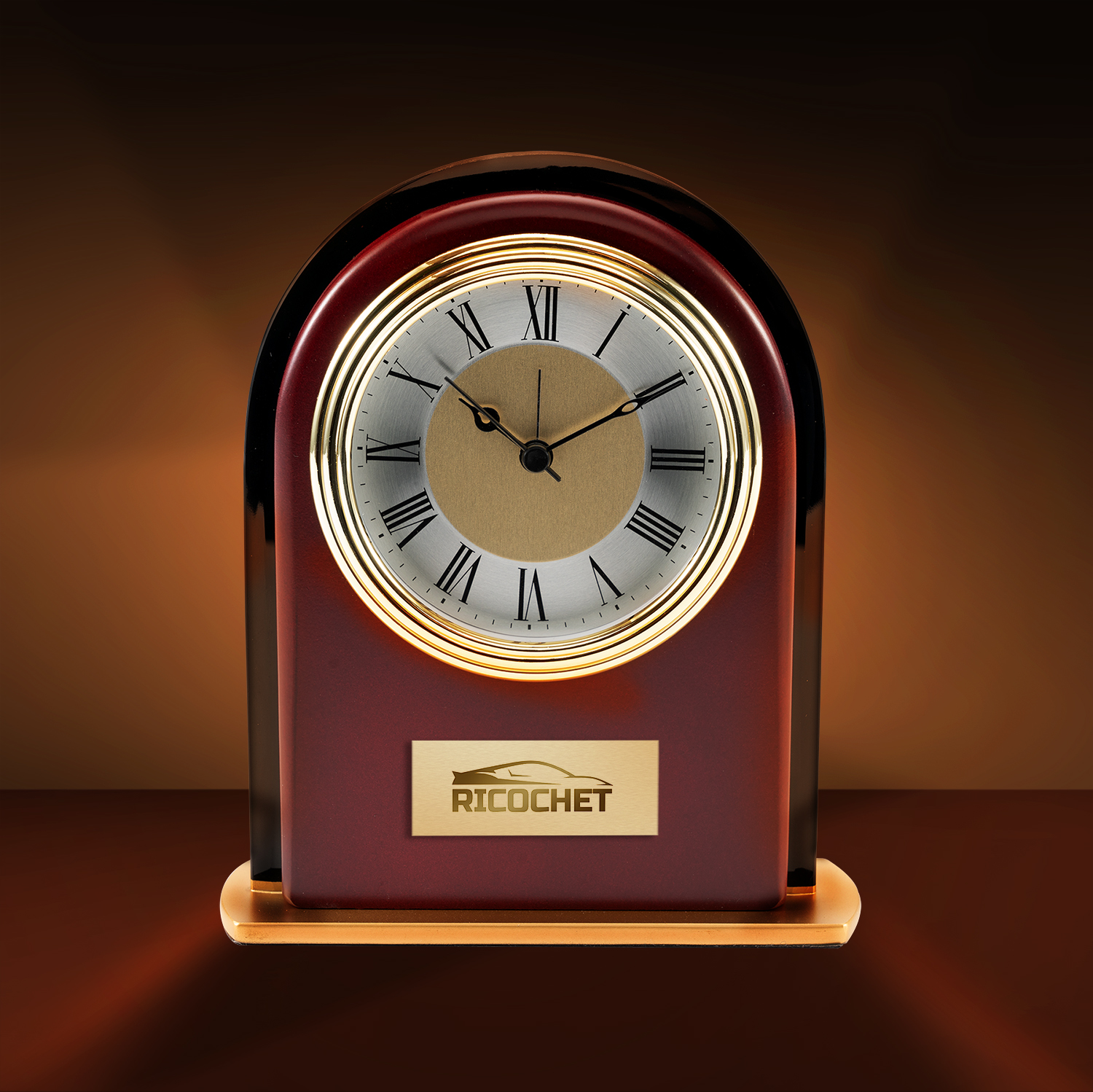 Picture of Rosewood and Black Glass Arch Clock
