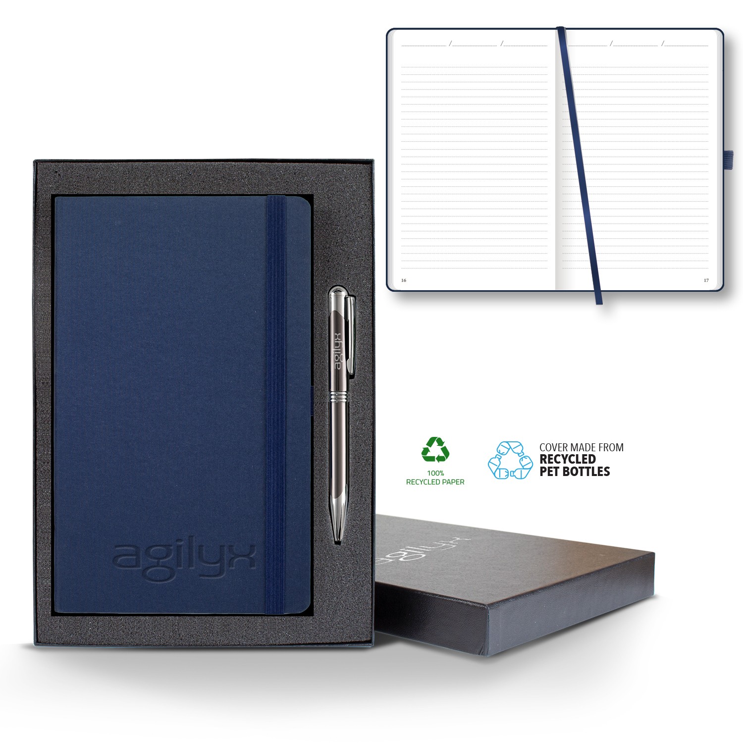 Picture of Castelli Oceano ECO rPET Medio Lined Recycled White Page Journal Gift Set