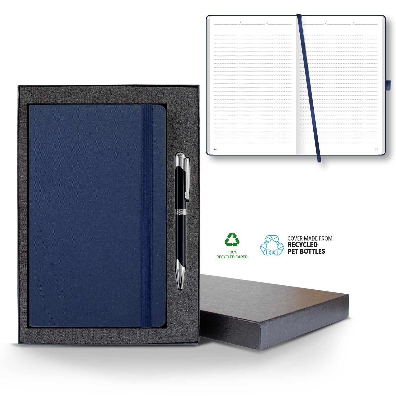 Picture of Castelli Oceano ECO rPET Medio Lined Recycled White Page Journal Gift Set