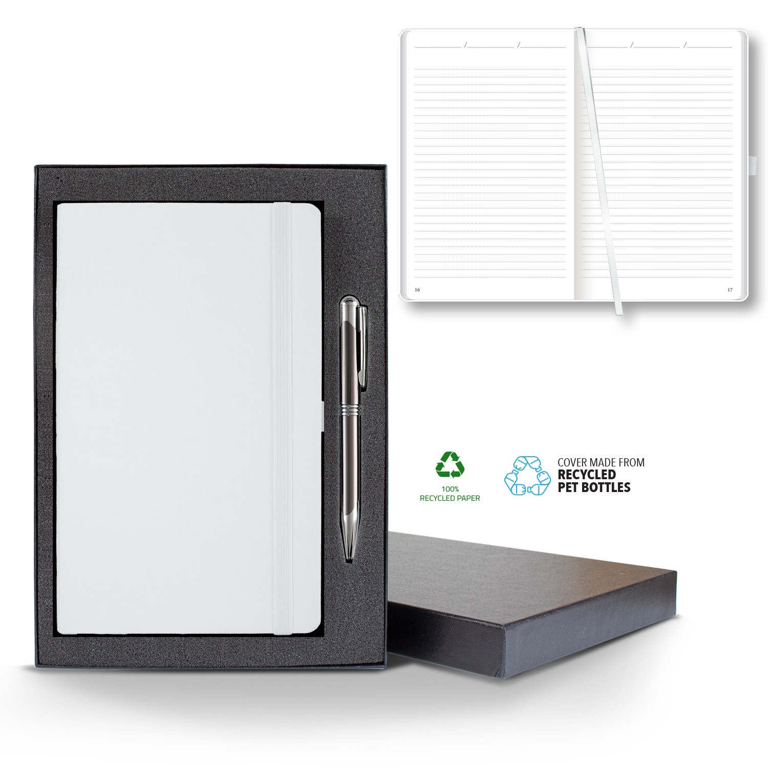 Picture of Castelli Oceano ECO rPET Medio Lined Recycled White Page Journal Gift Set