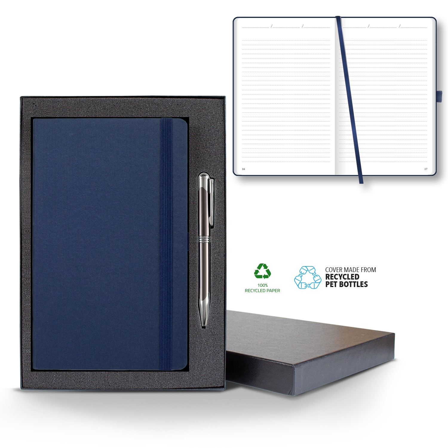 Picture of Castelli Oceano ECO rPET Medio Lined Recycled White Page Journal Gift Set
