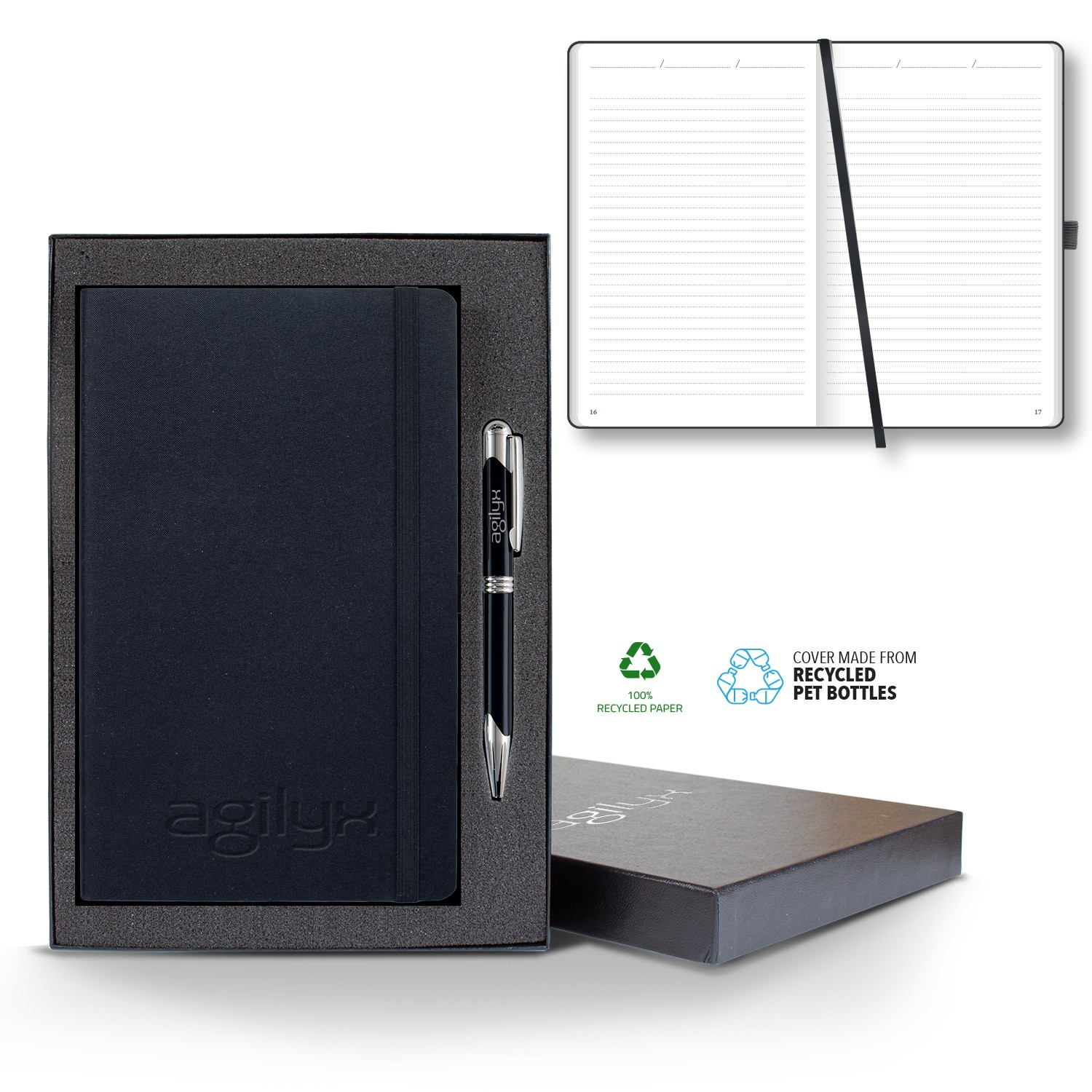 Picture of Castelli Oceano ECO rPET Medio Lined Recycled White Page Journal Gift Set