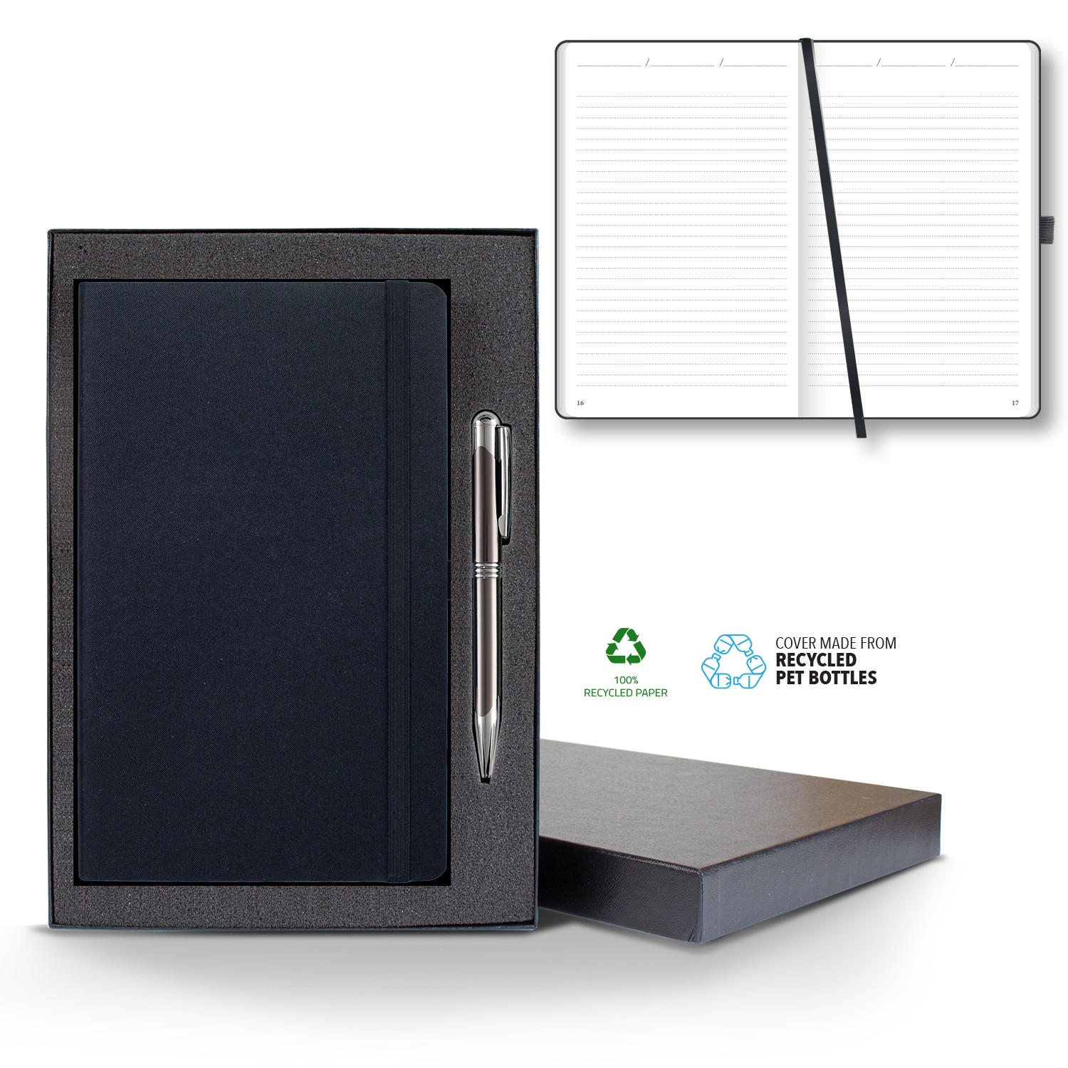 Picture of Castelli Oceano ECO rPET Medio Lined Recycled White Page Journal Gift Set