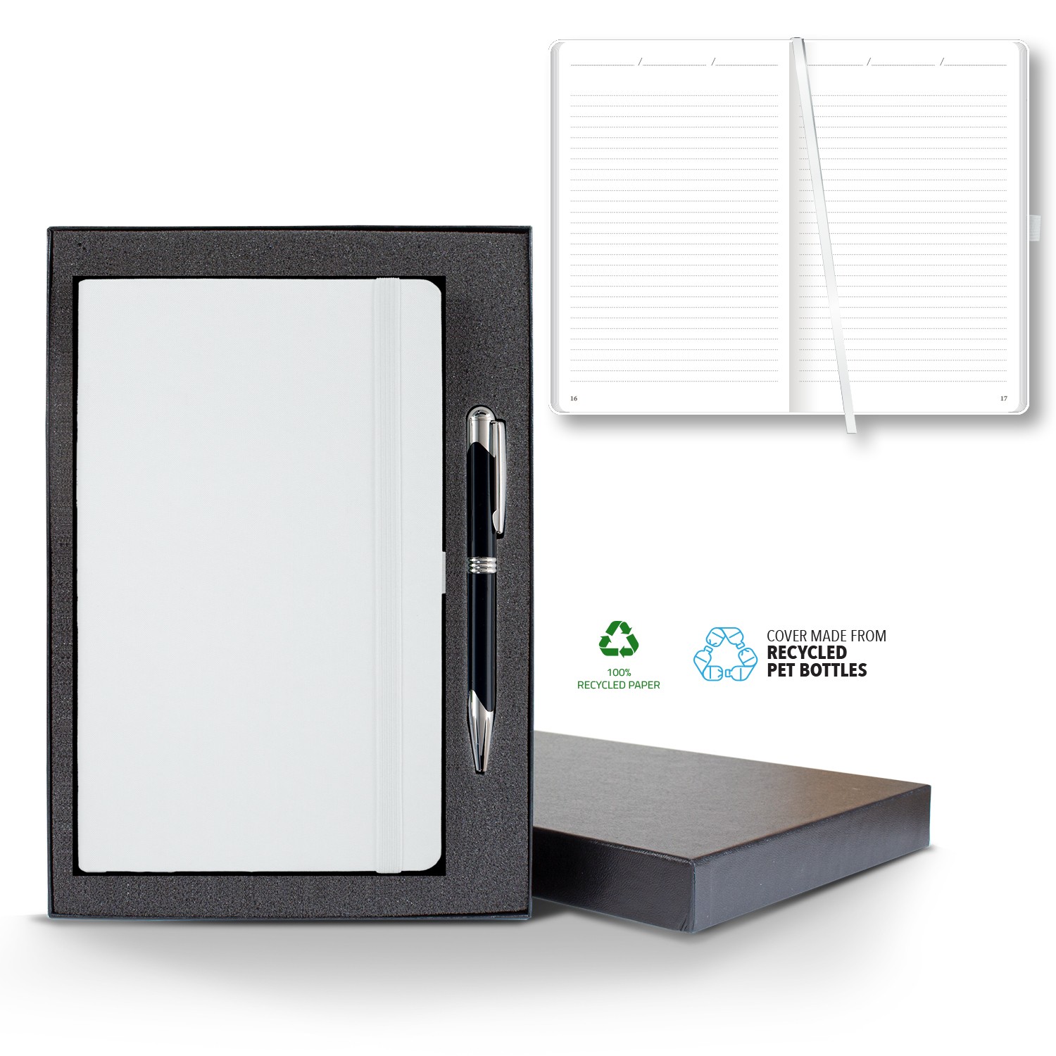 Picture of Castelli Oceano ECO rPET Medio Lined Recycled White Page Journal Gift Set