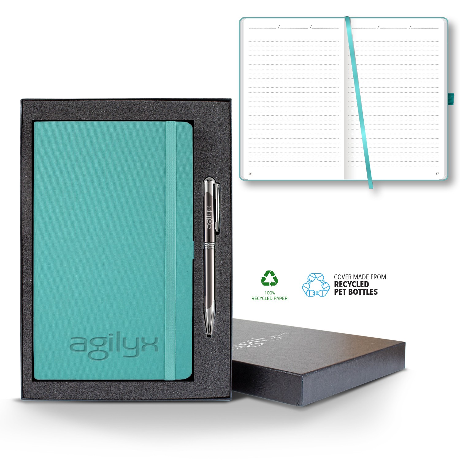 Picture of Castelli Oceano ECO rPET Medio Lined Recycled White Page Journal Gift Set