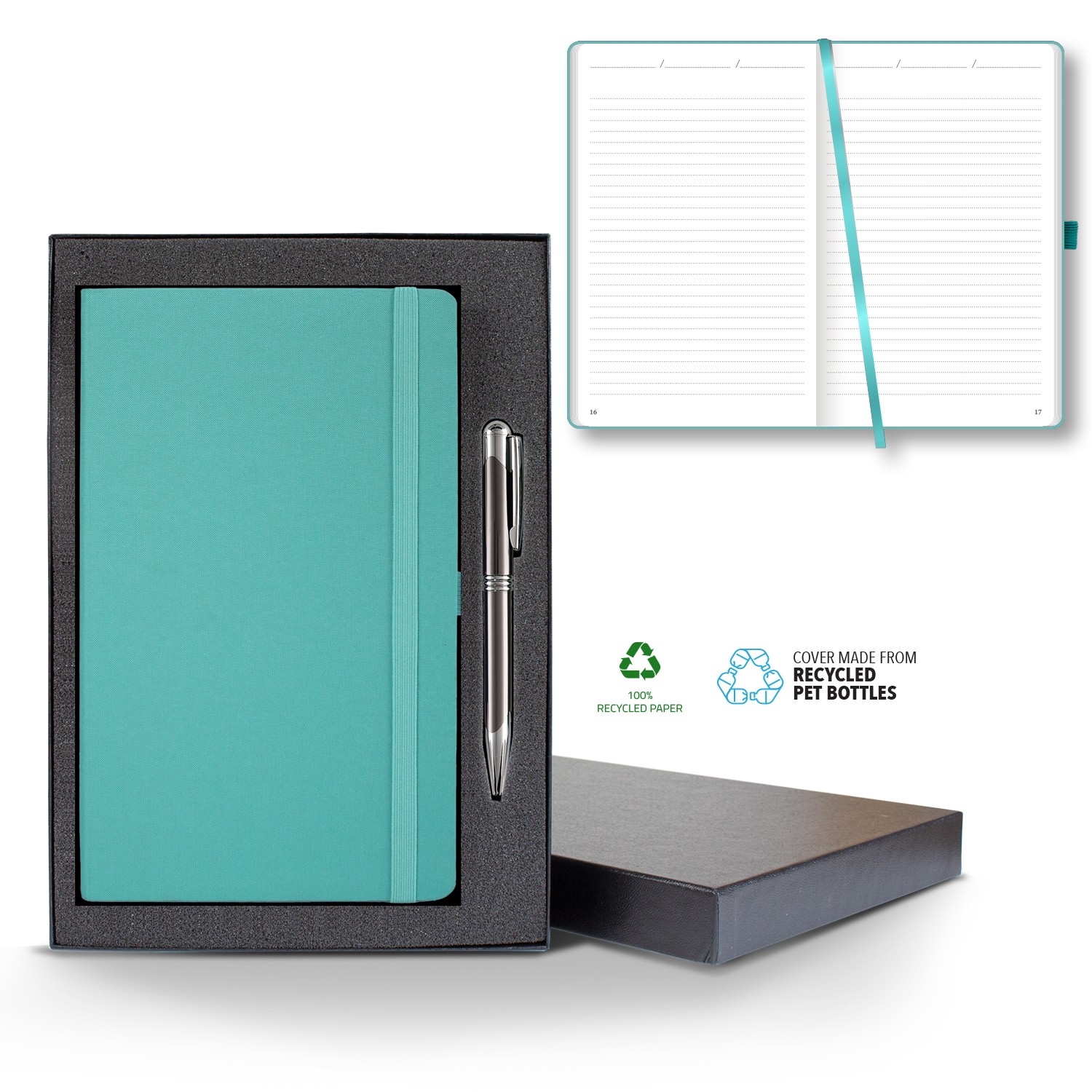 Picture of Castelli Oceano ECO rPET Medio Lined Recycled White Page Journal Gift Set