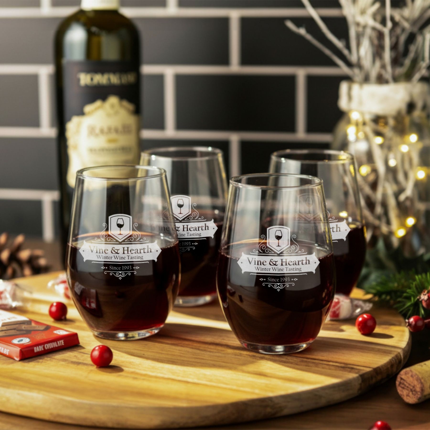 Picture of 4 Piece Etched Stemless Wine Glass