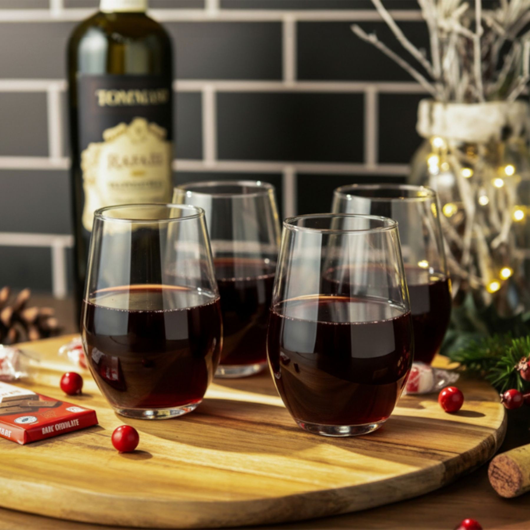 Picture of 4 Piece Etched Stemless Wine Glass