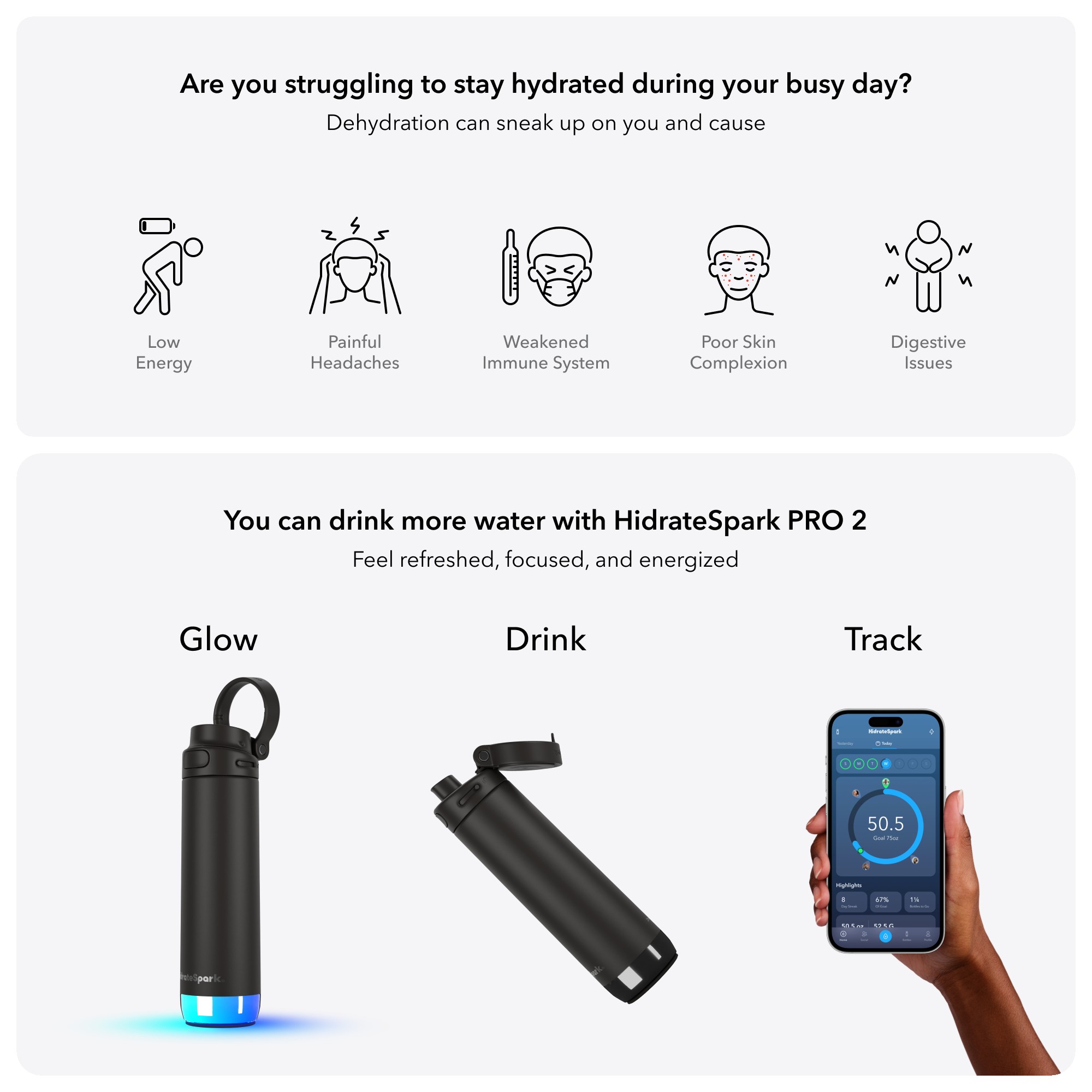 Picture of HidrateSpark® 21 oz. PRO 2 Bottle with Chug Lid, Laser, Standard